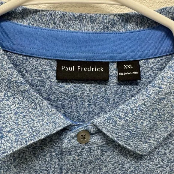 Paul Fredrick Polo Shirt Mens XXL Blue Heathered Space Dye Short Sleeve Knit - Picture 4 of 6